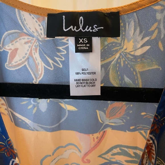 Lulus Atlantis Blue & Yellow Print Wrap Midi Dress - Picture 5 of 9